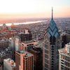 Aerial shot of Philly at Sunset or Sunrise