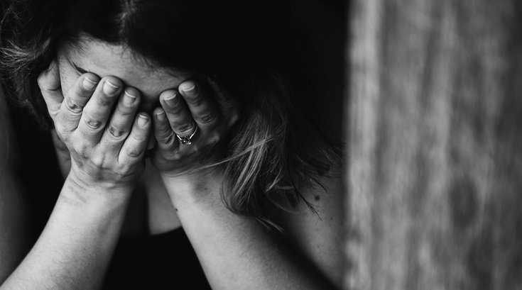 Adult Alone Anxious Black and White