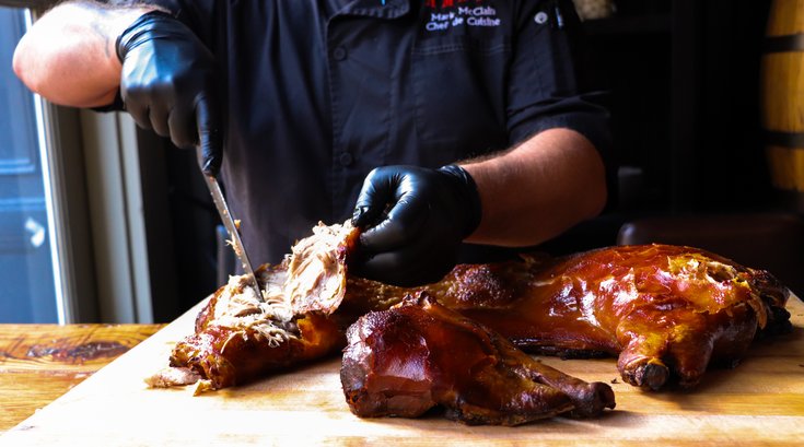 Roasted suckling pig is served during Amada's Cava y Cochinillo dinner