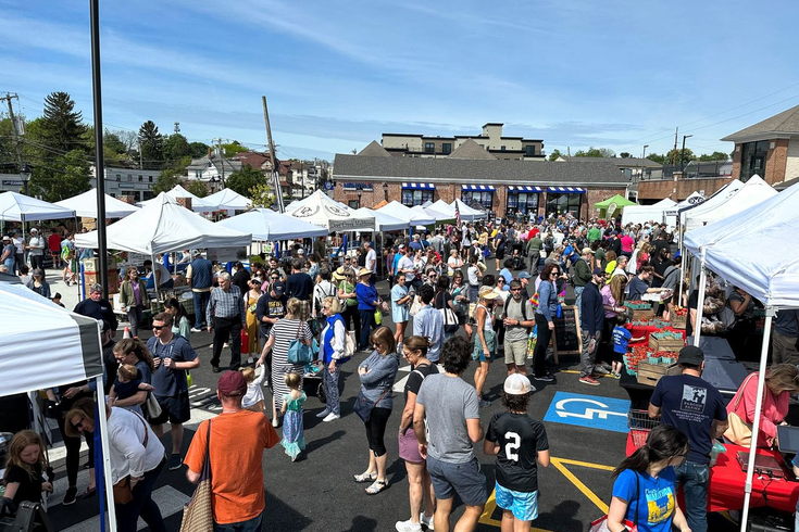 Shoppers browse the Berwyn Farmers Market in Berwyn