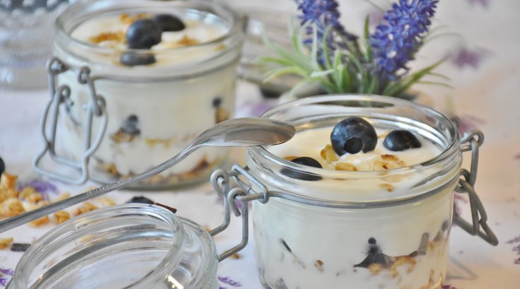 Blueberries and Greek Yogurt in Jar