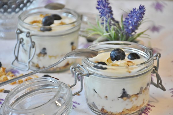 Blueberries and Greek Yogurt in Jar