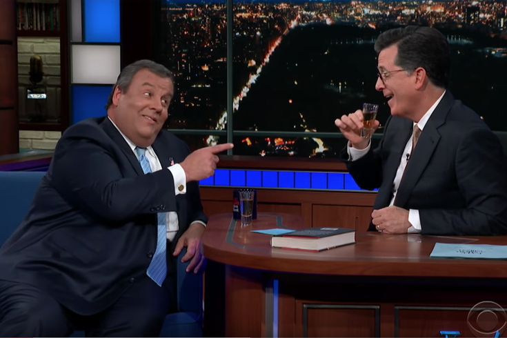Former NJ governor Chris Christie talks politics and downs tequila on 'Late Show' with Colbert