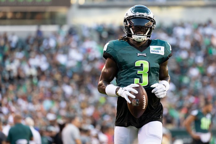 Philadelphia Eagles wide receiver Zach Pascal (3) runs up the field during  an NFL preseason football game against the Cleveland Browns, Sunday, Aug.  21, 2022, in Cleveland. (AP Photo/Kirk Irwin Stock Photo - Alamy