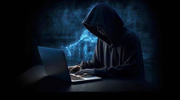 A visual of a hacker on a computer