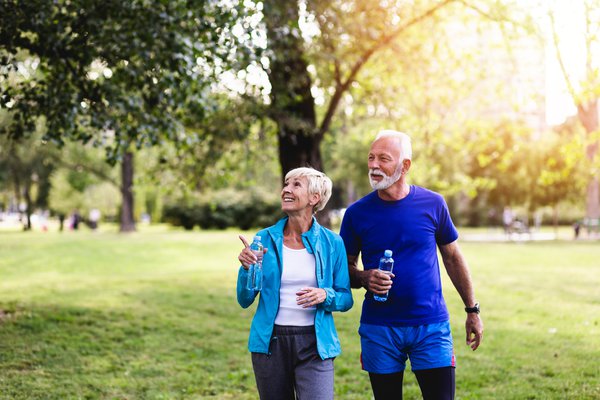 Senior couple on a walk in a park