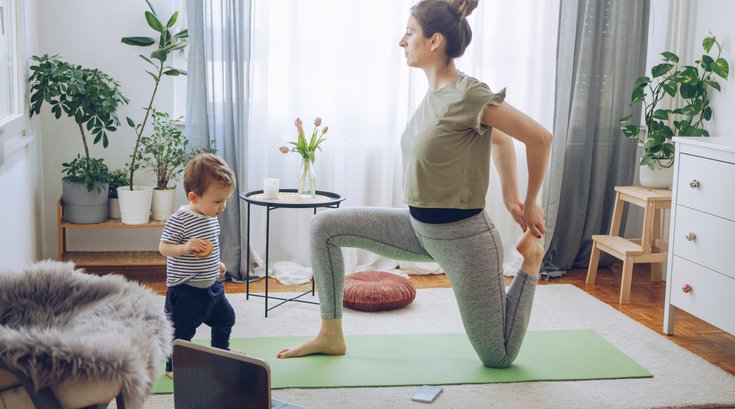 Mom and child workout stock