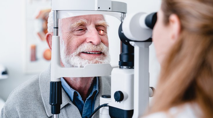 Purchased -Elderly patient being examined by an eye doctor