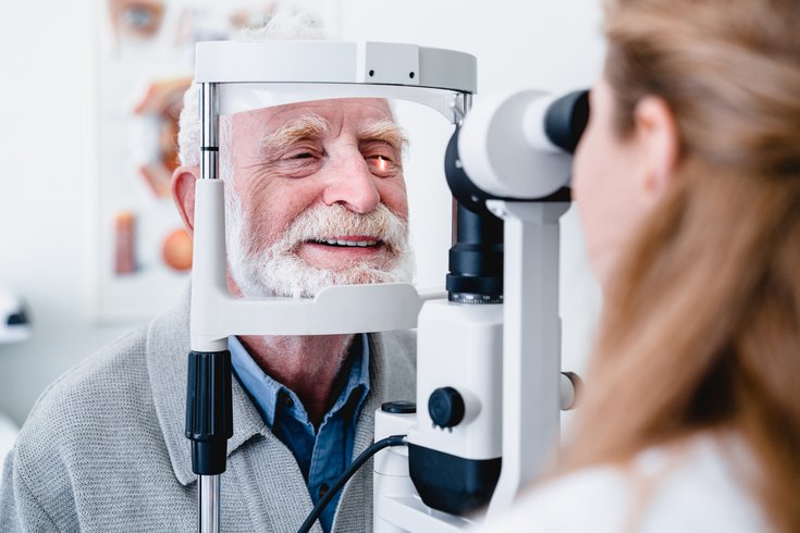 Purchased -Elderly patient being examined by an eye doctor