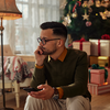 Purchased - Lonely man using phone at Christmastime