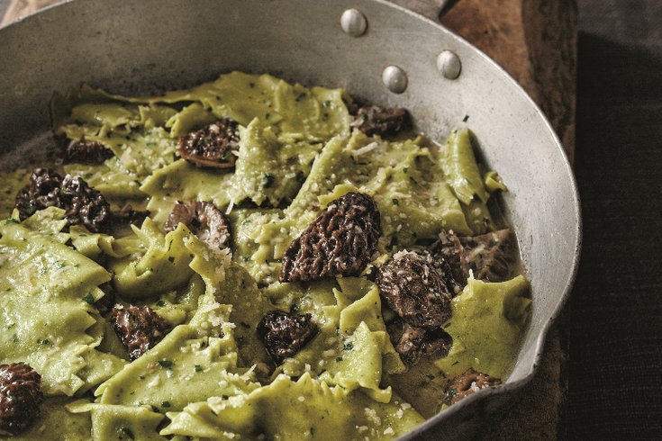 Mint pappardelle with morels 