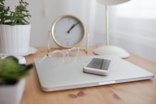 Phone sitting on a desk