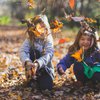 Children playing in autumn leaves