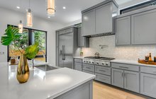 Renovated modern kitchen with gray cabinets