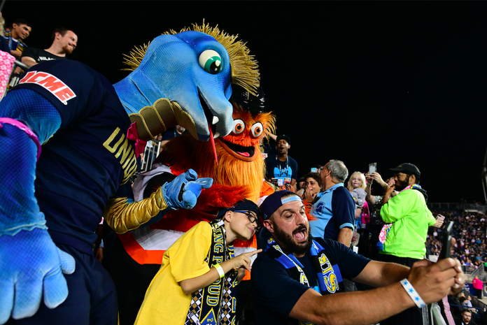 CHESTER, PA - JULY 16: Phang, the Philadelphia Union Mascot performs prior  to the first half of