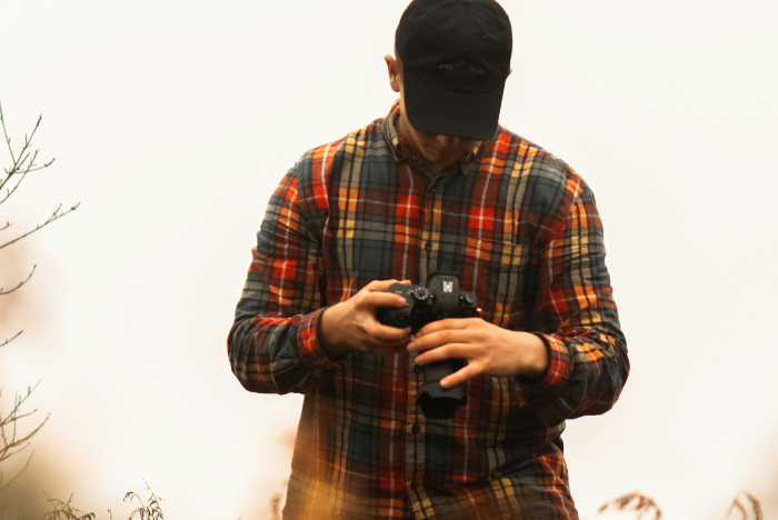 Camera being reviewed by photographer.