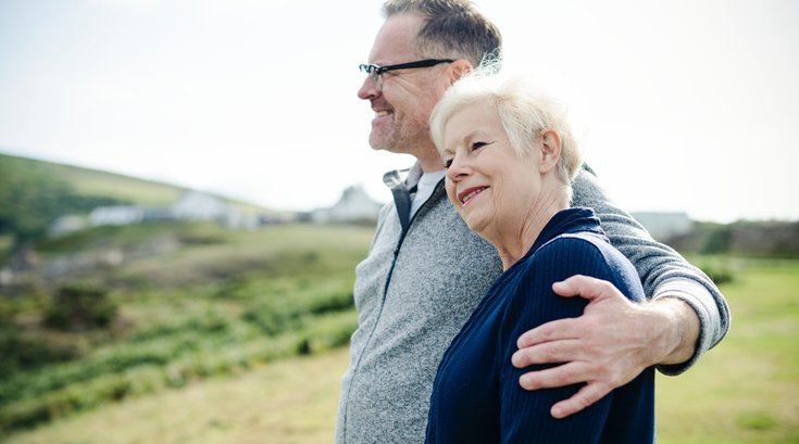 Elderly Mother with Son outside