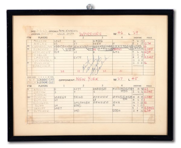 Wilt Chamberlain scoresheet